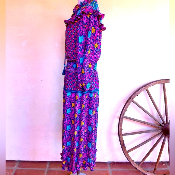 DIANE FREIS Beautiful Vtg 90’s Classic Floral Geometric Dress Fringe Tie Sz 12 - Picture 5 of 15